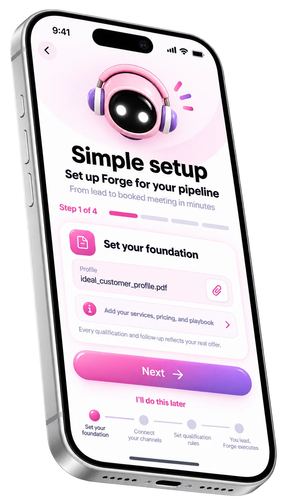 Personal agent setup screen with ideal customer profile and playbook details