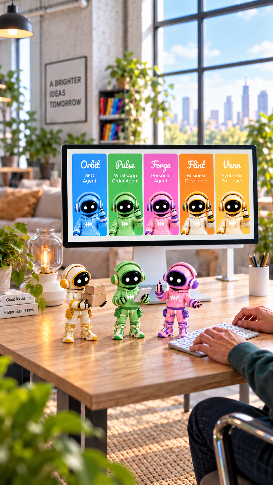 AgentMax AI employees at work beside a business dashboard