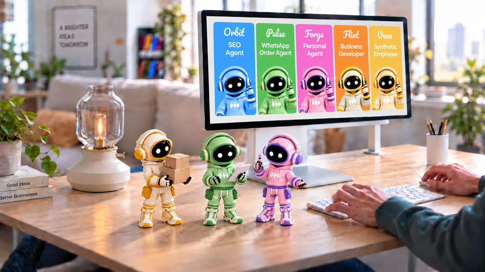 AgentMax AI employees at work beside a business dashboard